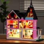 Mesiondy Enchanted Pink Victorian Manor Building Kit – 1349 PCS Premium Brick System | LED Light-Up Gothic Dollhouse | Halloween Display Collectible - Image 3