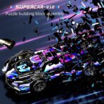 Mesiondy Cyberpunk V12 Hypercar Building Kit – 1039 PCS Premium Brick System | Italian Supercar Technic Model | Scissor Door & Active Wing Detail - Image 4