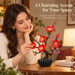 Mesiondy Plum Blossom Building Set ¨C 599 PCS Botanical Flower Model with Black Pot ¨C 12 Inch Home Decor - Image 6