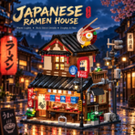Mesiondy Ramen Shop Building Set – 1,670 PCS Japanese Street Scene with Warm LED Light – 10.7 Inch Display for Collectors - Image 2