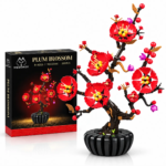 Mesiondy Plum Blossom Building Set ¨C 599 PCS Botanical Flower Model with Black Pot ¨C 12 Inch Home Decor