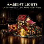 Mesiondy Medieval Post House Building Set – 2,105 PCS Oakwood Stables with Stagecoach & Horses – LED Light Module Included – 12.7 Inch Diorama Display - Image 5