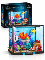 Mesiondy Underwater Fish Tank Building Set – 1,318 PCS Aquarium Model with LED Light & Crank-Operated Moving Fish – 12.2 Inch Desktop Display