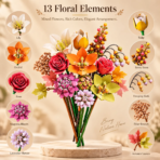 Mesiondy Eternity Flowers Bouquet Building Kit – 813 PCS DIY Artificial Floral Arrangement | Premium Brick System | Gift-Ready Box - Image 2