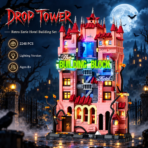 Mesiondy Halloween Drip Tower Building Set ¨C 2,248 PCS Gothic Castle Model with Electric Door & Light ¨C 16.3 Inch Display for Collectors - Image 4