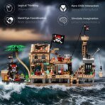 Mesiondy Caribbean Pirate Island Outpost Building Set  ‍☠️ – 943 PCS, 13.8" Wide Pirate Hideout with Boat & Palm Tree - Image 5